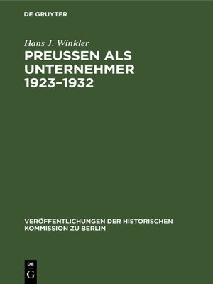 cover image of Preußen als Unternehmer 1923–1932